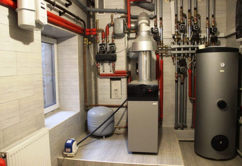 House boiler, water heater, expansion tank and other pipes. newmodern independent heating system in boiler room, gas